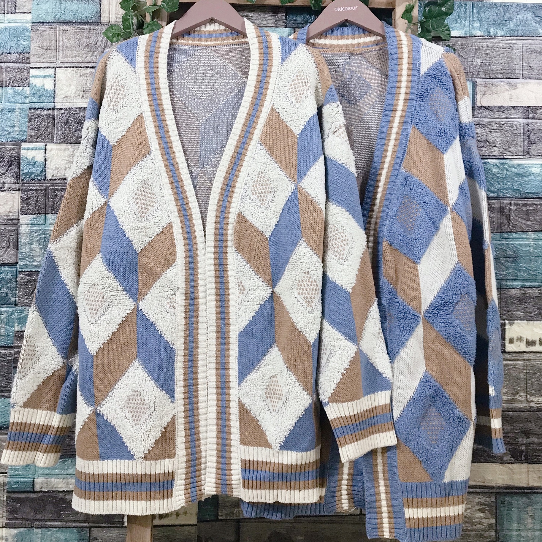 Hình ảnh Áo khoác cardigan len phối ô màu ulzzang vintage - DL06256 - Hàng Quảng Châu