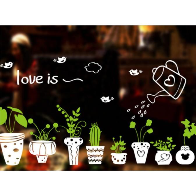 Decal trang trí tường - Nhiều chậu họa tiết trắng （ 2 màu trắng - đen tùy chọn)