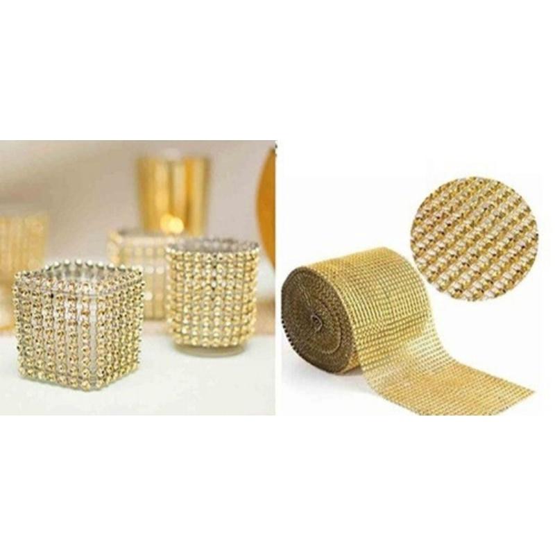 1m dải ruy băng lưới đính giả đá mạ bạc, vàng,đen dùng trang trí tiệc cưới, phụ kiện, sinh nhật DIY