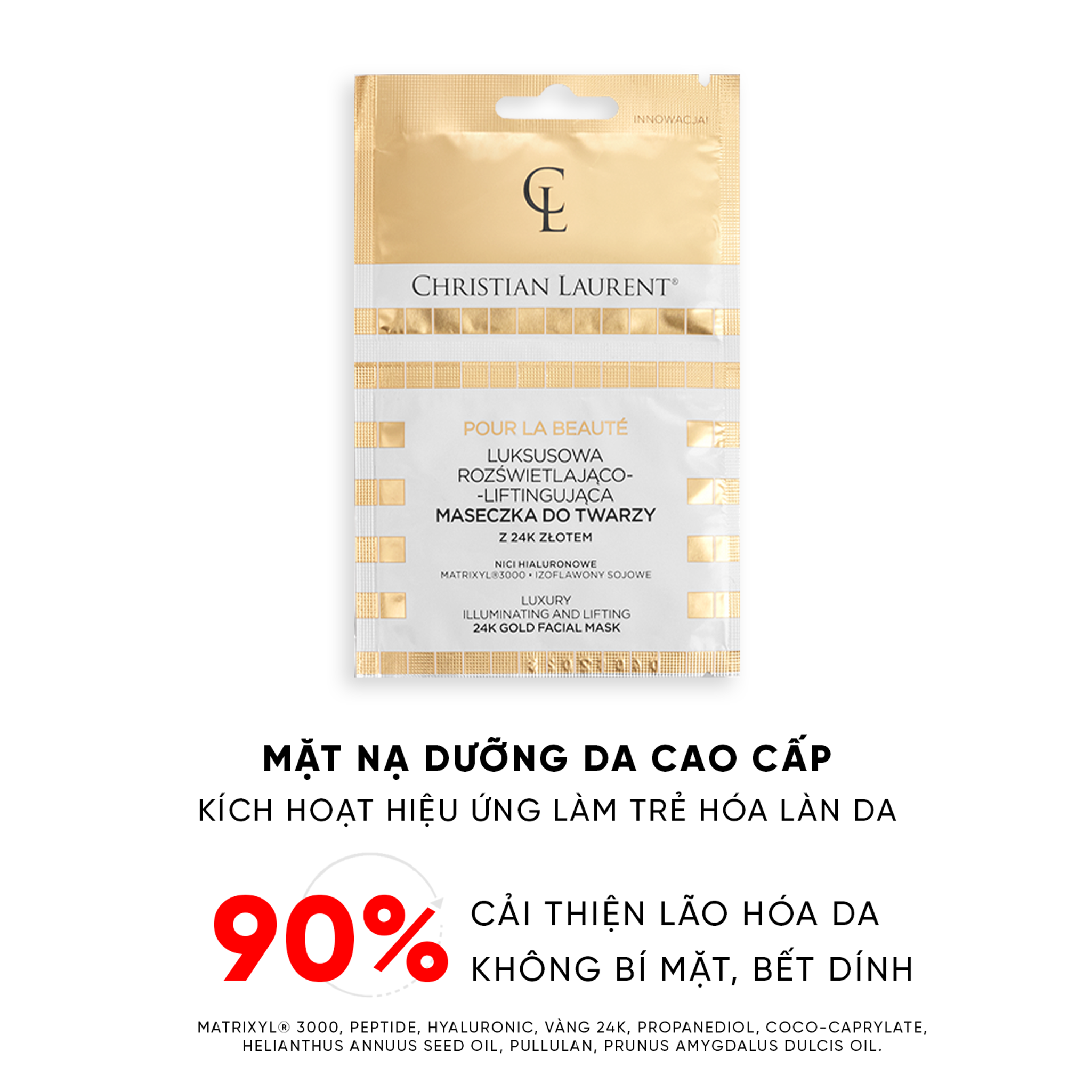 Mặt nạ tinh chất vàng 24k Christian Laurent trẻ hóa làn da và cung cấp cho da chất dinh dưỡng mang lại sự săn chắc và đàn hồi (2 túi x 5ml)