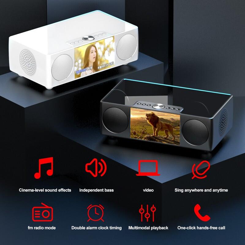 S99 Soaiy High Power Bluetooth Loa cao cấp Khí quyển Phim loa Bluetooth không dây có màn hình có loa siêu trầm đồng hồ Color: white Set Type: Speaker