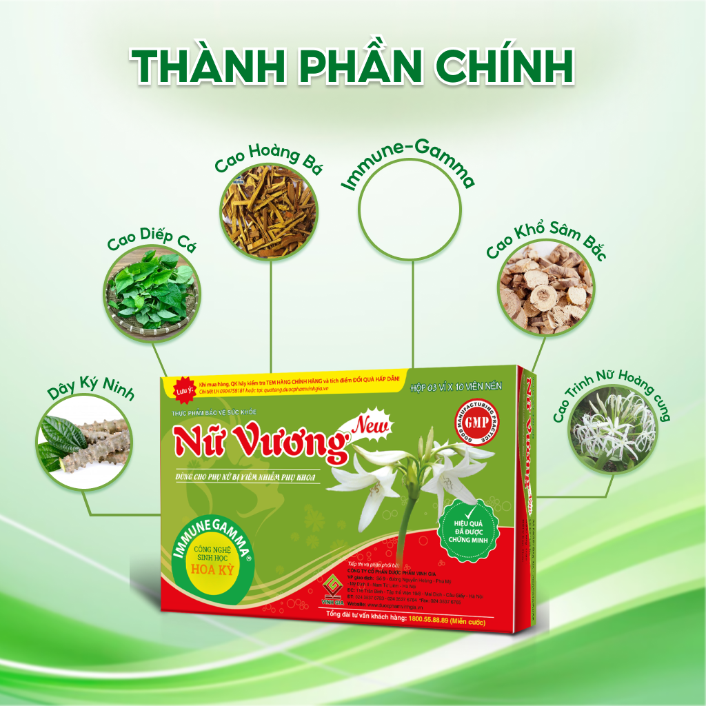 Nữ Vương New Vinh Gia Hỗ Trợ Cân Bằng PH Vùng Nhạy Cảm, Giảm Khí Hư, Ngứa Vùng Nhạy Cảm, Phòng Ngừa Các Bệnh Phụ Khoa Hộp 30 Viên