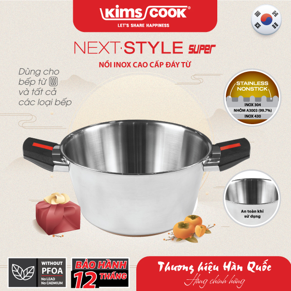 Nồi Next Style Super inox 3 lớp đáy từ Kims Cook