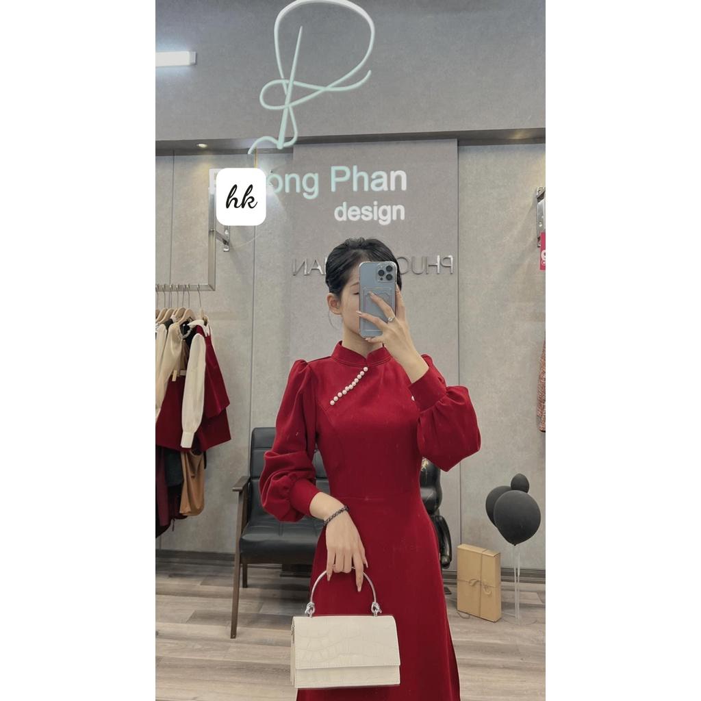 Áo dài đỏ truyền thống cách điệu, Áo dài tết- December Fashion