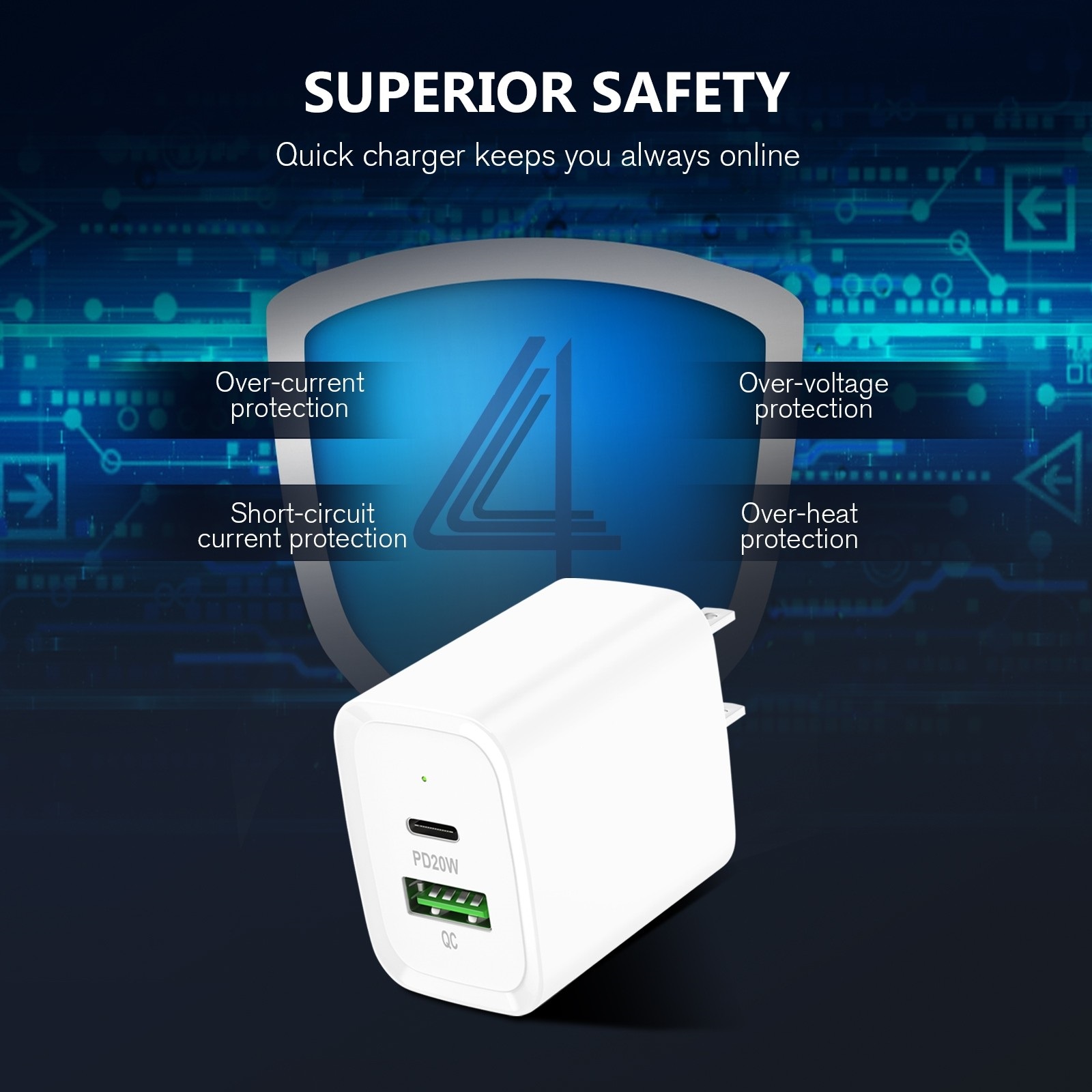 Củ Sạc Nhanh 20W/40W (PD Type-C / USB QC 3.0) Tiện Lợi Cho Iphone /Ipad/Samsung/Oppo...- Hàng Nhập Khẩu - Củ 2 Cổng : PD + USB Quick Charge 3.0