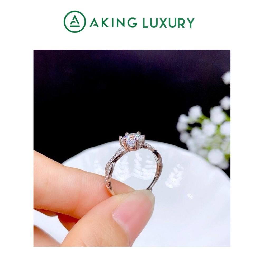 Nhẫn bạc nữ AKING LUXURY AK30 cao cấp, Nhẫn nữ 2 hàng đá xoắn lại với nhau tôn lên viên đá chủ tạo nữ tính sang trọng