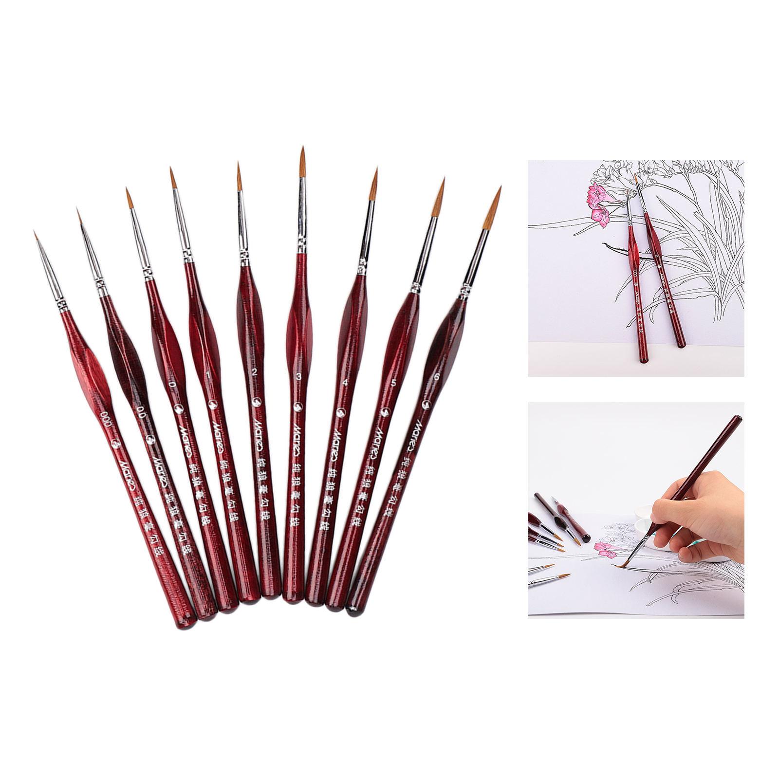 9Pcs Fine Point Tip Artist Liner Brush Set for Detail Watercolor Acrylic Oil