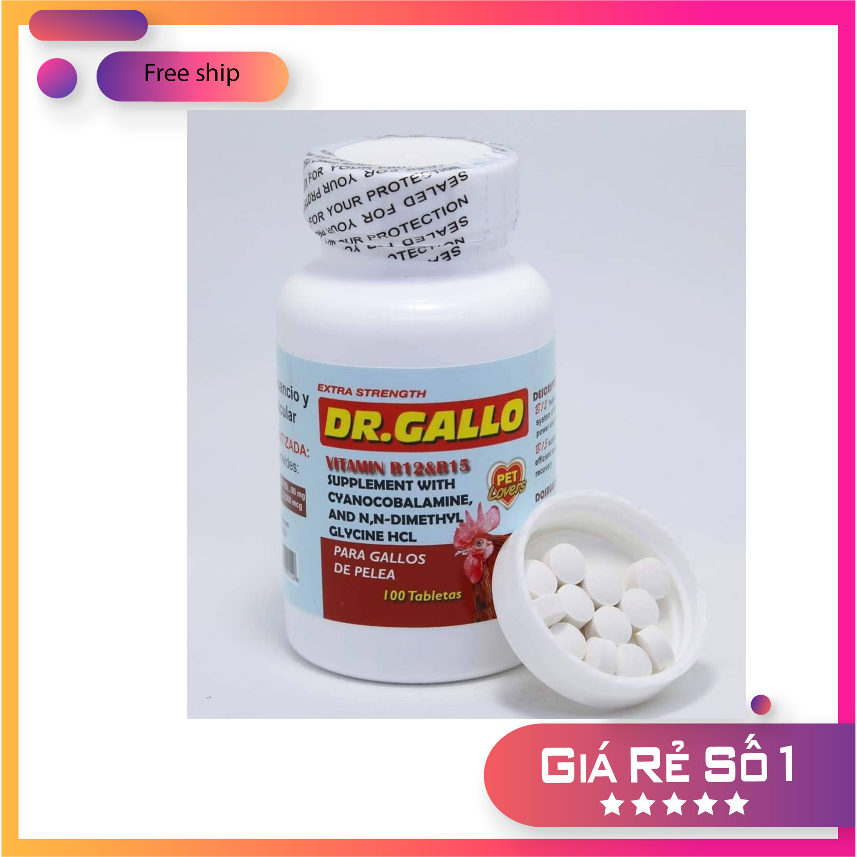 DR-GALLO Hộp 100 Viên,Chuyên Dùng Tăng Lực Cho Gà Đá