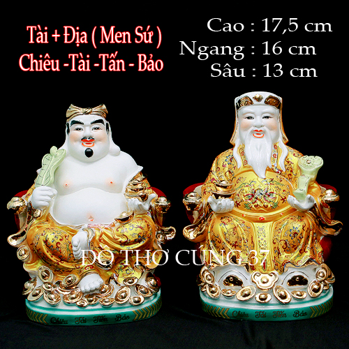 Tượng Thần Tài - Thổ Địa Áo Gấm Vàng Men Sứ Cao Cấp [ CHIÊU TÀI TẤN BẢO ]