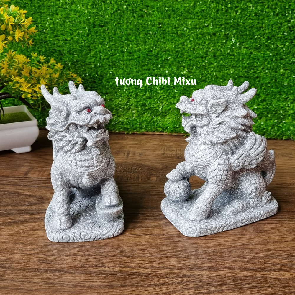 Cặp Tỳ Hưu trắng có bệ đá ngang 11cm x cao 12cm