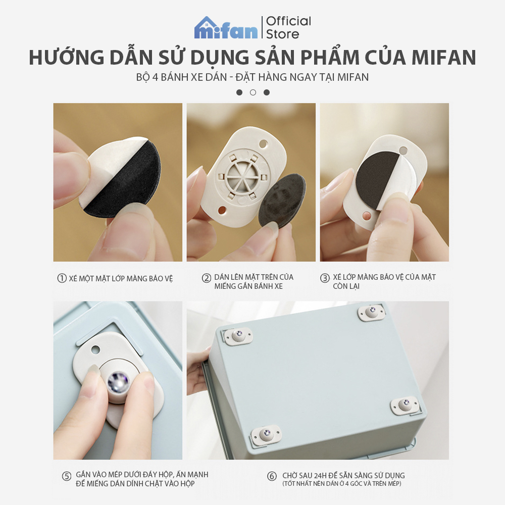 Bộ 4 Bánh Xe Dán MIFAN Di Chuyển Thùng, Hộp - Xoay 360 Độ, Nhựa ABS Siêu Bền, Chịu Lực