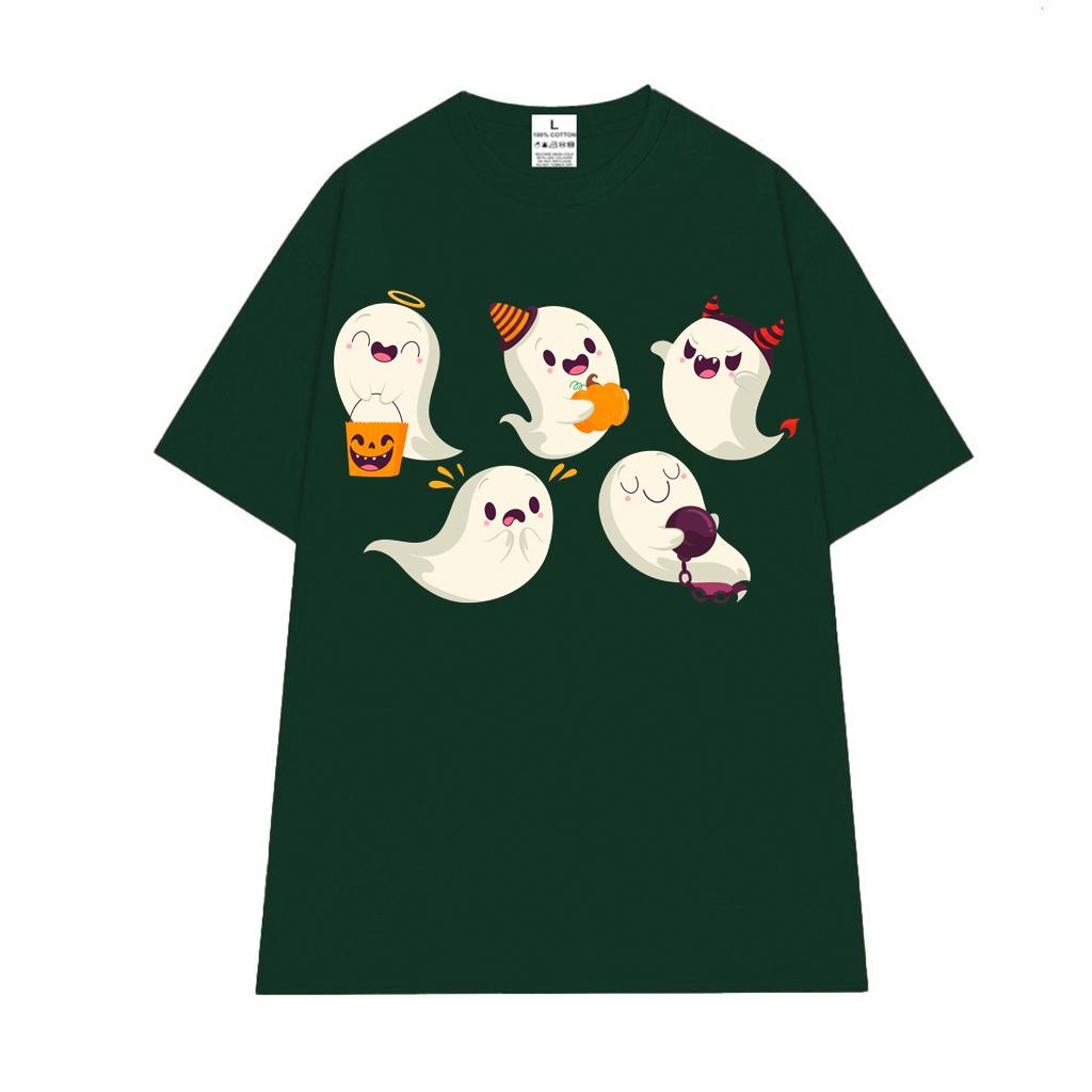 Cao cấp - Áo thun oversize Halloween 5 con ma vui nhộn Halloween shirt BND406 - Đen, Đen