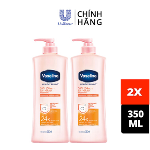 Hình ảnh Combo 2 Sữa dưỡng thể chống nắng và dưỡng sáng SPF24 PA++VASELINE Healthy Bright Sun + Pollution Protection 350ML/chai