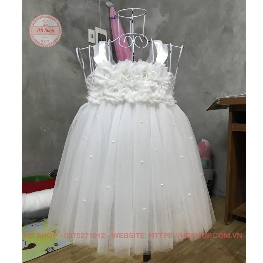 Váy công chúa ️️ Váy công chúa cho bé trắng hoa 3D đính đá