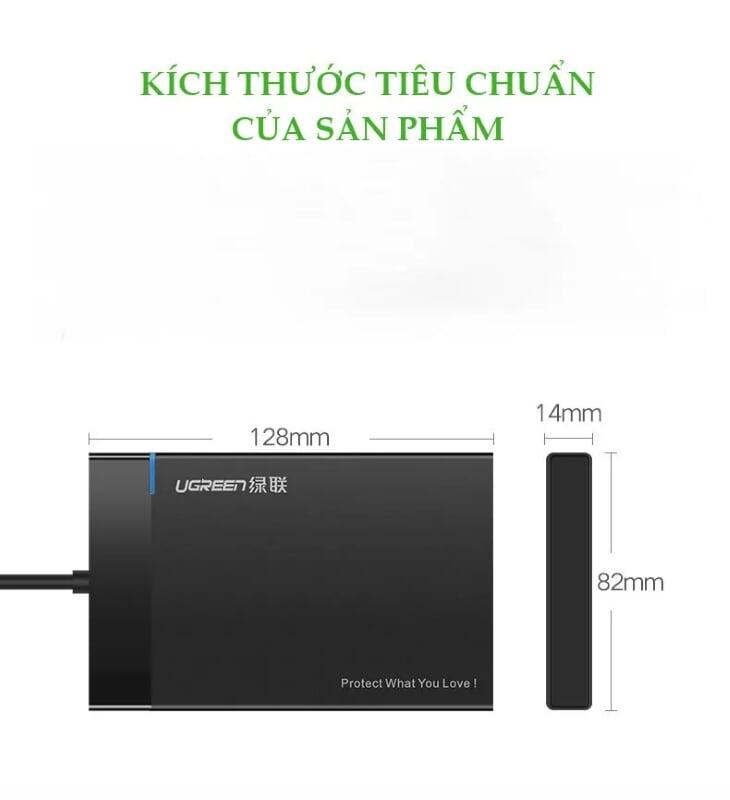 Ugreen UG30848US221TK 30CM dây tích hợp màu Đen Hộp đựng ổ cứng 2.5inch chuẩn SATA - HÀNG CHÍNH HÃNG