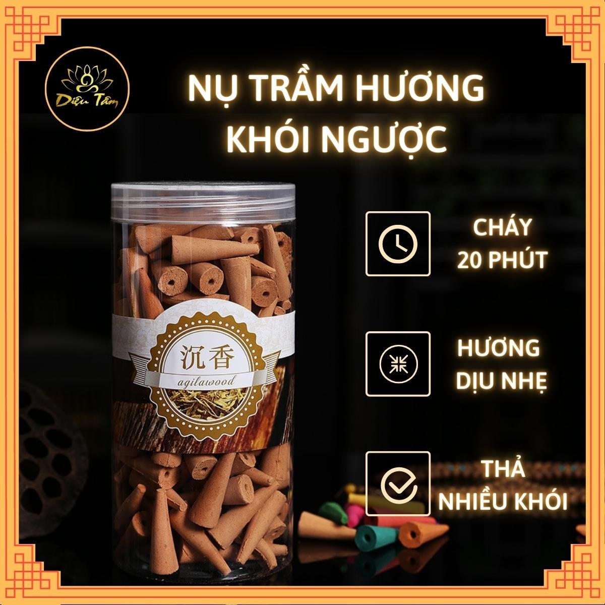 Trầm hương nụ khói ngược cháy 20 phút dùng cho lư xông trầm, thác khói trầm hương nhiều hương 200 nụ
