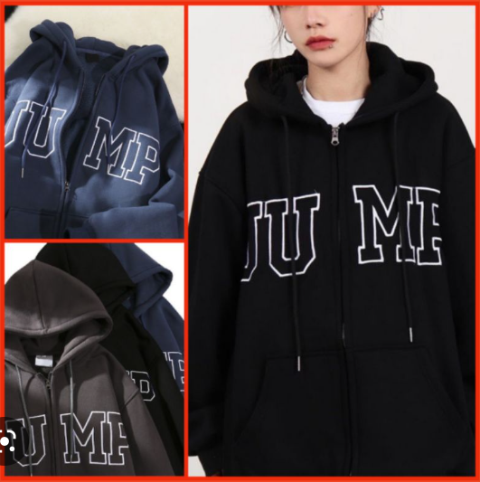 Hình ảnh Áo Khoác Hoodie Khóa Kéo Form Rộng Chất Nỉ Ngoại Dày Dặn JUMP, ÁO KHOÁC NỈ HOODIE JUMP MŨ 2 LỚP UNISEX ULZZANG, ÁO KHOÁC NỈ NAM NỮ CHỮ JUMP mẫu hot 2023