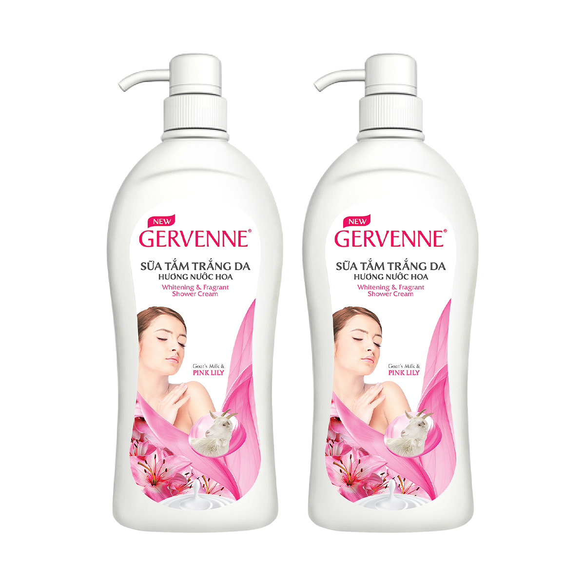 Gervenne Combo 2 Sữa tắm Trắng da Hương nước hoa Pink Lily (450g/chai)