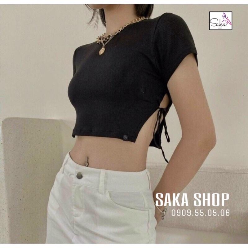 Áo thun croptop nữ buộc dây