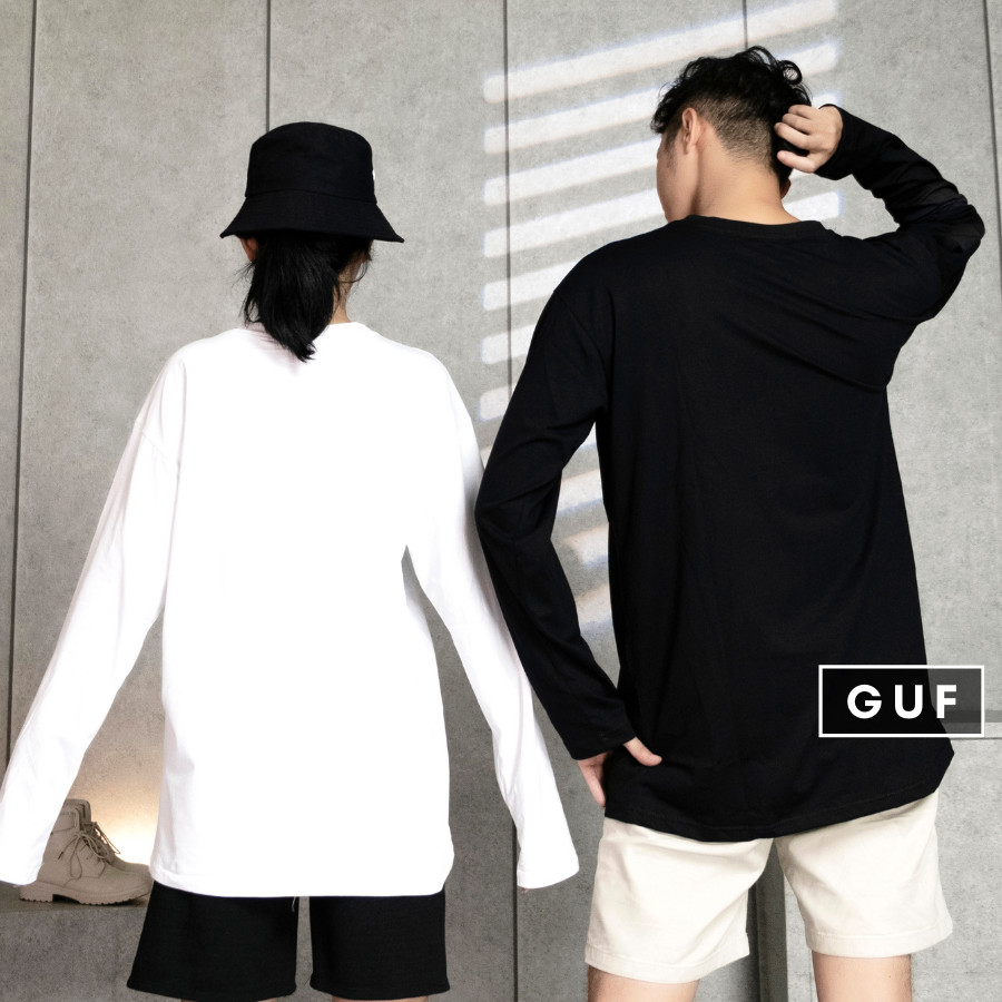 Áo Thun Tay Dài Nam Nữ Form Rộng Cổ Tròn, Màu Đen Trắng Chất Phông Cao Cấp Basic Unisex GUF