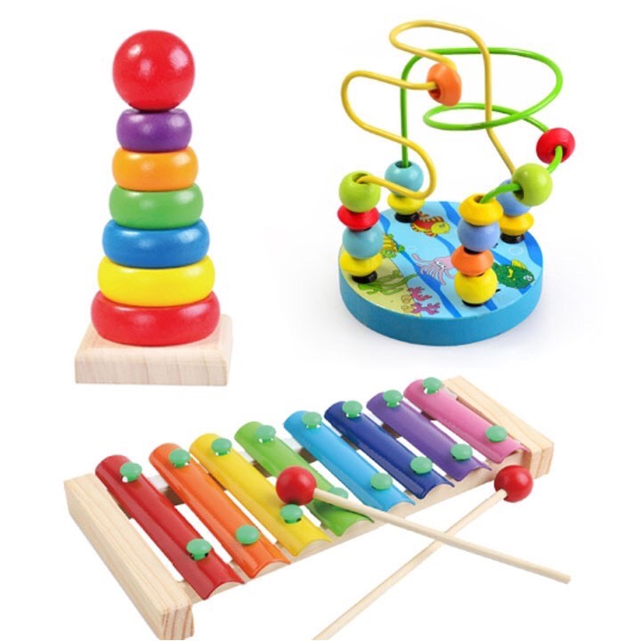 Bộ 3 Đồ Chơi Gỗ Montessori Cho Bé Tăng Khả Năng Cảm Thụ Âm Nhạc, Sự Khéo Léo Và Học Màu Sắc