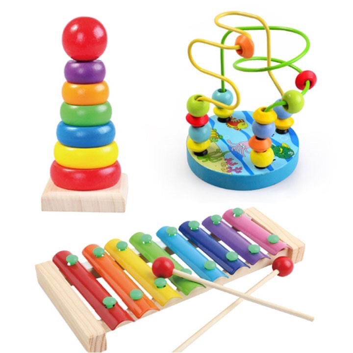 Bộ 3 Đồ Chơi Gỗ Montessori Cho Bé Tăng Khả Năng Cảm Thụ  Âm Nhạc,  Sự Khéo Léo Và Học Màu Sắc