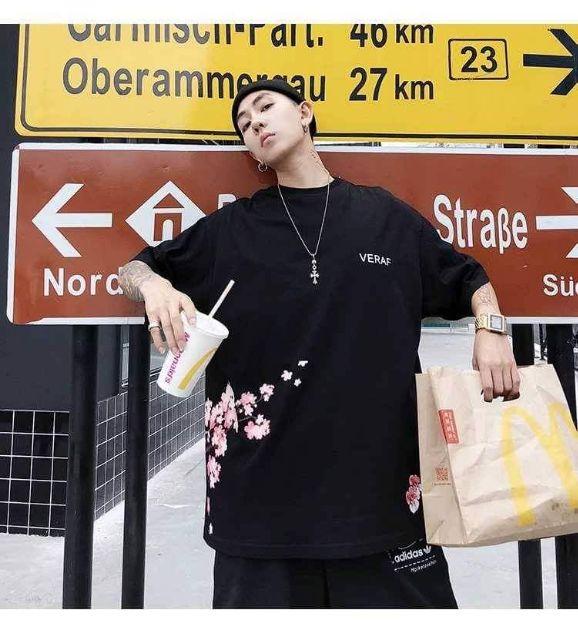 Áo thun nam nữ, áo thun tay lỡ unisex from rộng, áo nam, áo hoa anh đào, áo hoa