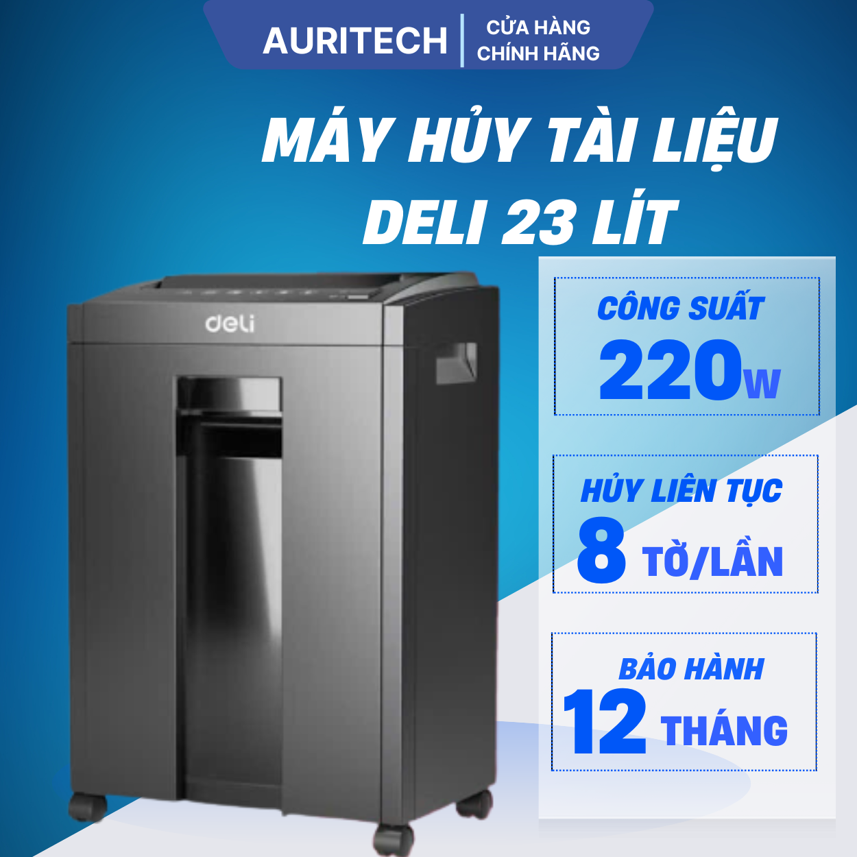 Máy Hủy Tài Liệu Deli 23 Lít ET054 Công Suất Lớn 180W Hủy Giấy Tờ Card Cho Doanh Nghiệp Văn Phòng