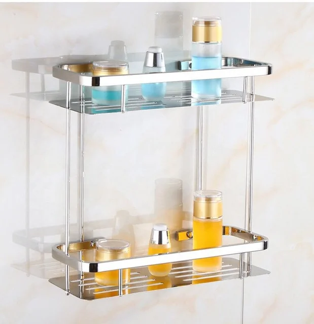 Kệ ngang nhà tắm nhà bếp hàng loại 1 dày chất liêu 100% SUS Inox 304 hai tầng cao cao cấp sáng bóng bền đẹp
