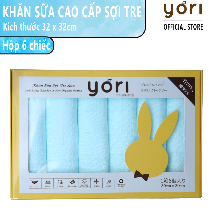 Hộp 6 Khăn sữa sợi tre lụa YORI cho bé sơ sinh (30 x 30cm)