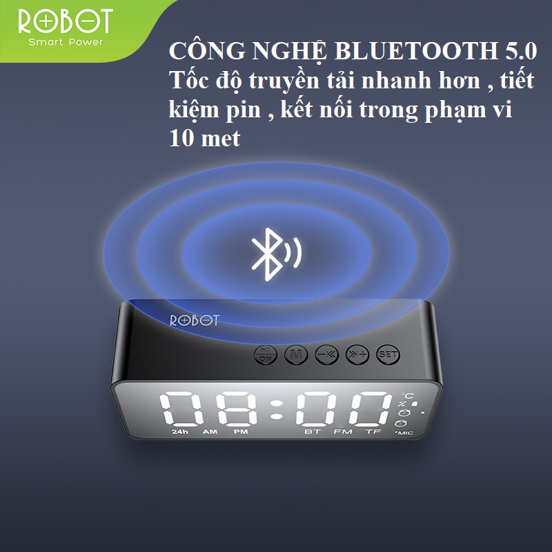 Loa Bluetooth 5.0 ROBOT RB150 Màn Hình LED Kiêm Đồng Hồ Báo Thức - Hỗ Trợ Cổng AUX Thẻ Nhớ - Hàng Chính Hãng