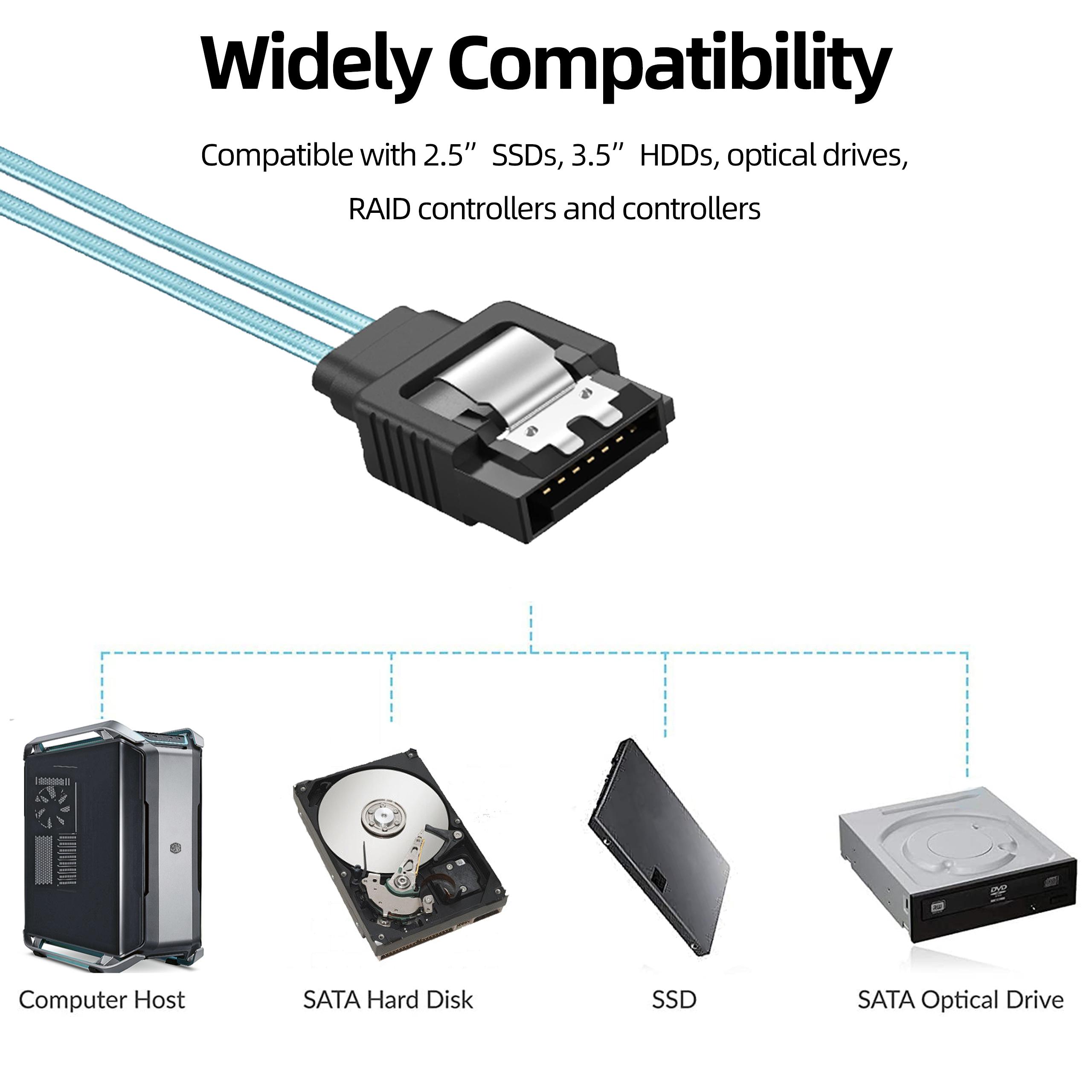 UKYEE 6Pcs/Set SATA 3.0 Cable, High Speed 6Gbps Sata Cable with Mark SAS Cable for Server HDD SDD DVD Drivers SSD Data Cable