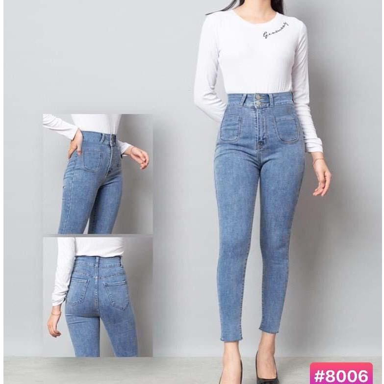 Quần jeans nữ cạp cao trên rốn siêu co giãn form dáng ôm siêu cao cấp