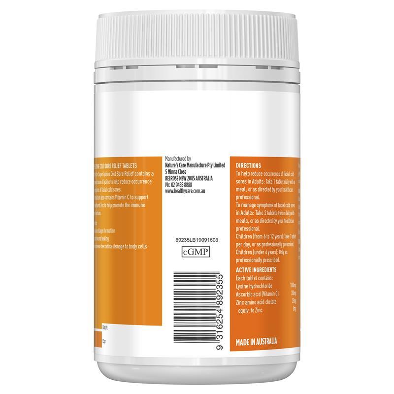 Healthy Care Super Lysine Cold Sore Relief 1000mg 100 Tablets