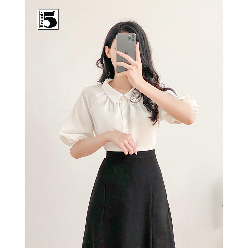 Áo sơ mi nữ công sở tay bồng cổ đức nhún chân Twentyfive T150
