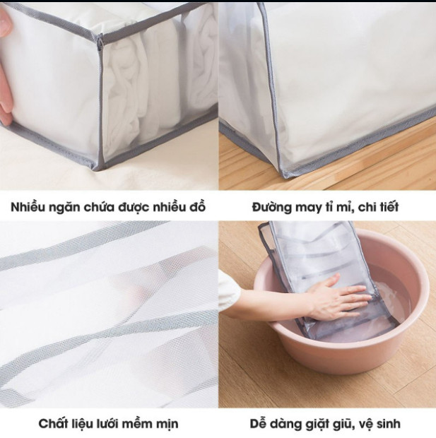 Hộp Vải Chia 9 Ngăn -  Đựng Quần Jean, Áo Sơ Mi, Thun, Đồ Lót - Đa Năng - Khay Túi Vải Cao Cấp Sắp Xếp Gọn Gàng Tủ Đồ