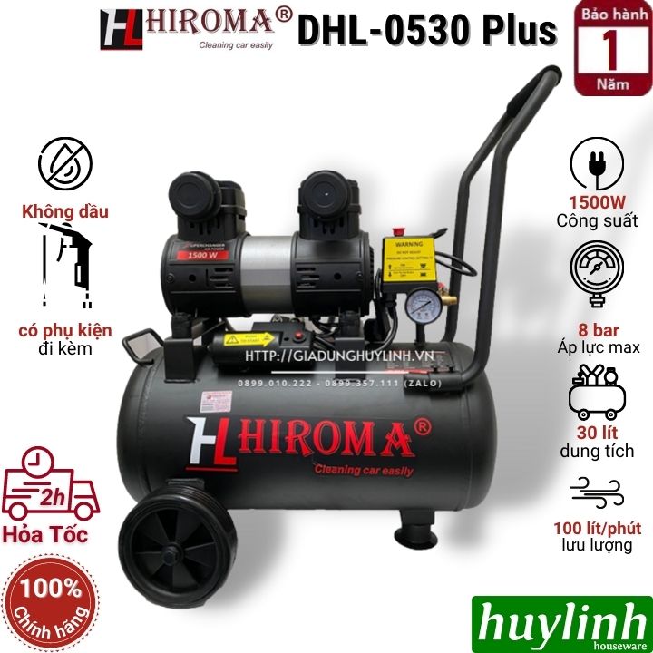 Máy nén khí không dầu Hiroma DHL-0530 Plus - 30 lít - Hàng chính hãng