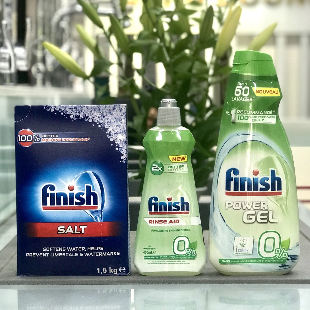 Combo Finish Eco : Gel rửa bát finish Eco 900ml + Bóng finish Eco 400ml + Muối 1,5kg