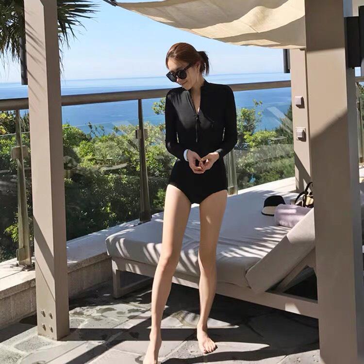 Đồ bơi bikini nữ trẻ trung tay dài khóa kéo phong cách Hàn Quốc