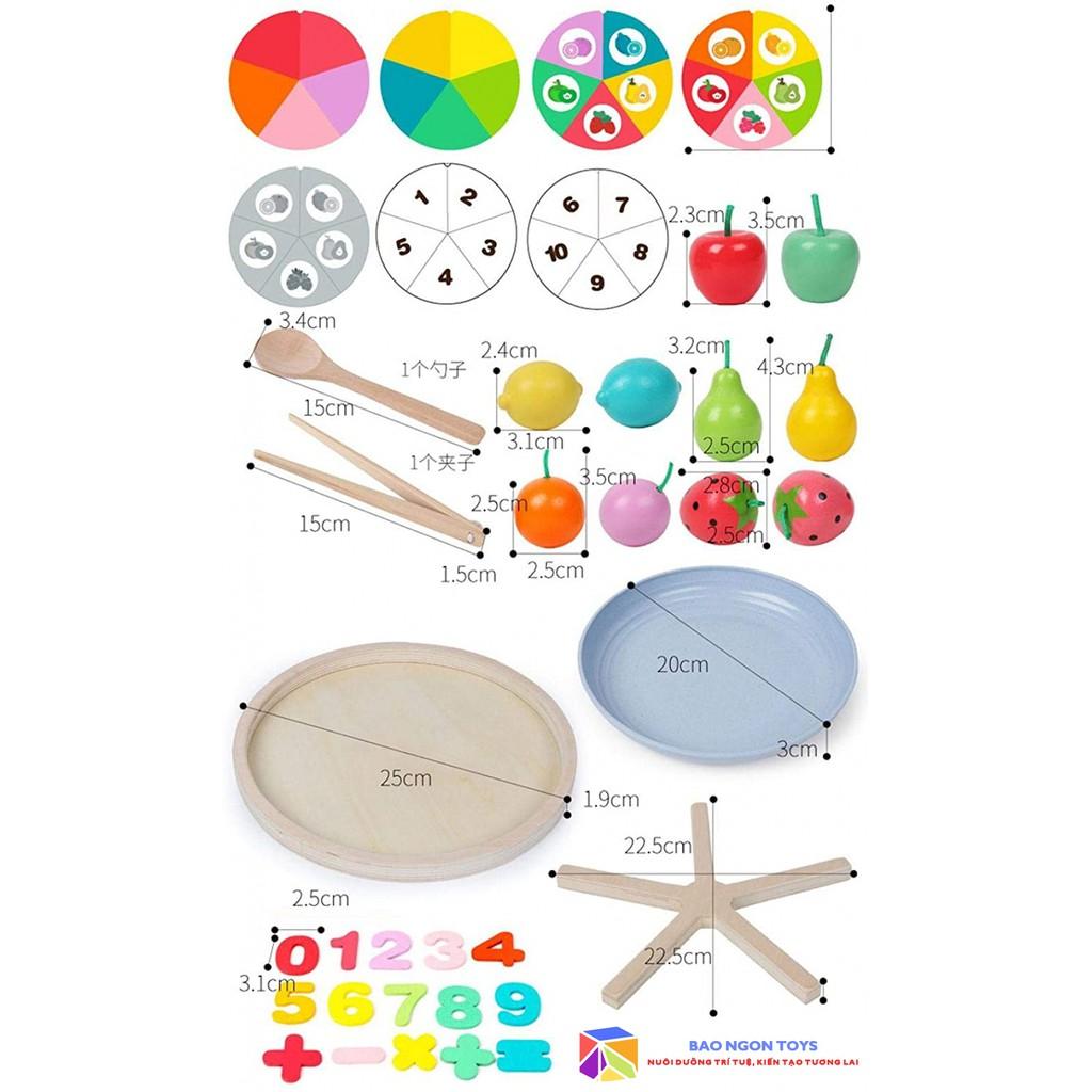 ĐỒ CHƠI GỖ SẮP XẾP HOA QUẢ, MÀU SẮC MONTESSORI 6 IN 1 GIÚP BÉ HỌC ĐẾM VÀ PHÁT TRIỂN VẬN ĐỘNG TINH