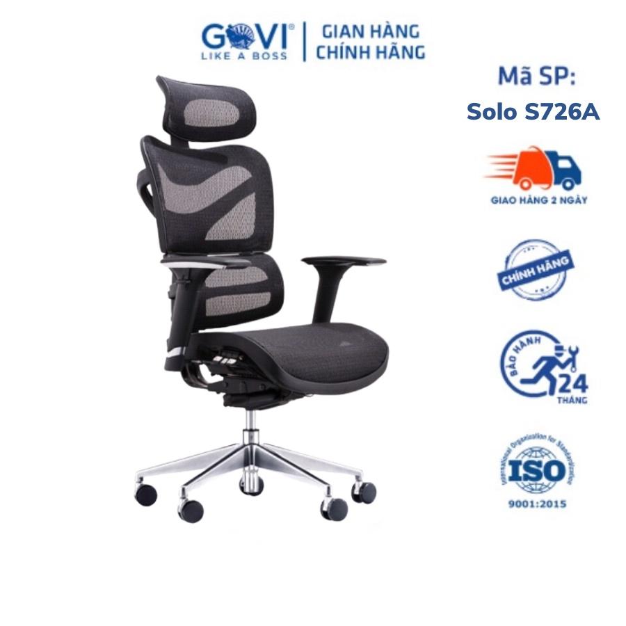 Ghế công thái học Ergonomic GOVI Solo S726A - Tựa đầu tựa tay điều chỉnh,đệm ngồi trượt trước-sau, ngả lưng từ 90-135 độ