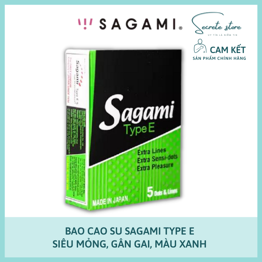 Bao cao su Sagami Type E - thương hiệu Nhật Bản siêu mỏng, có gân gai, màu xanh - hộp 5 cái
