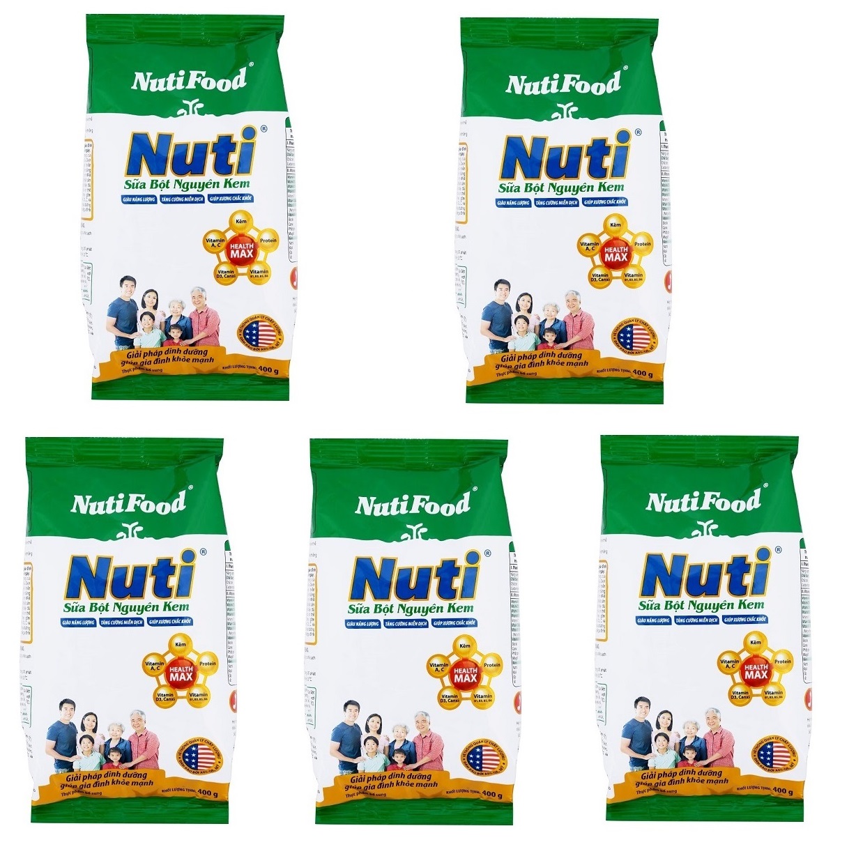 Bộ 5 Túi Sữa Bột Nguyên Kem Nutifood (400g)