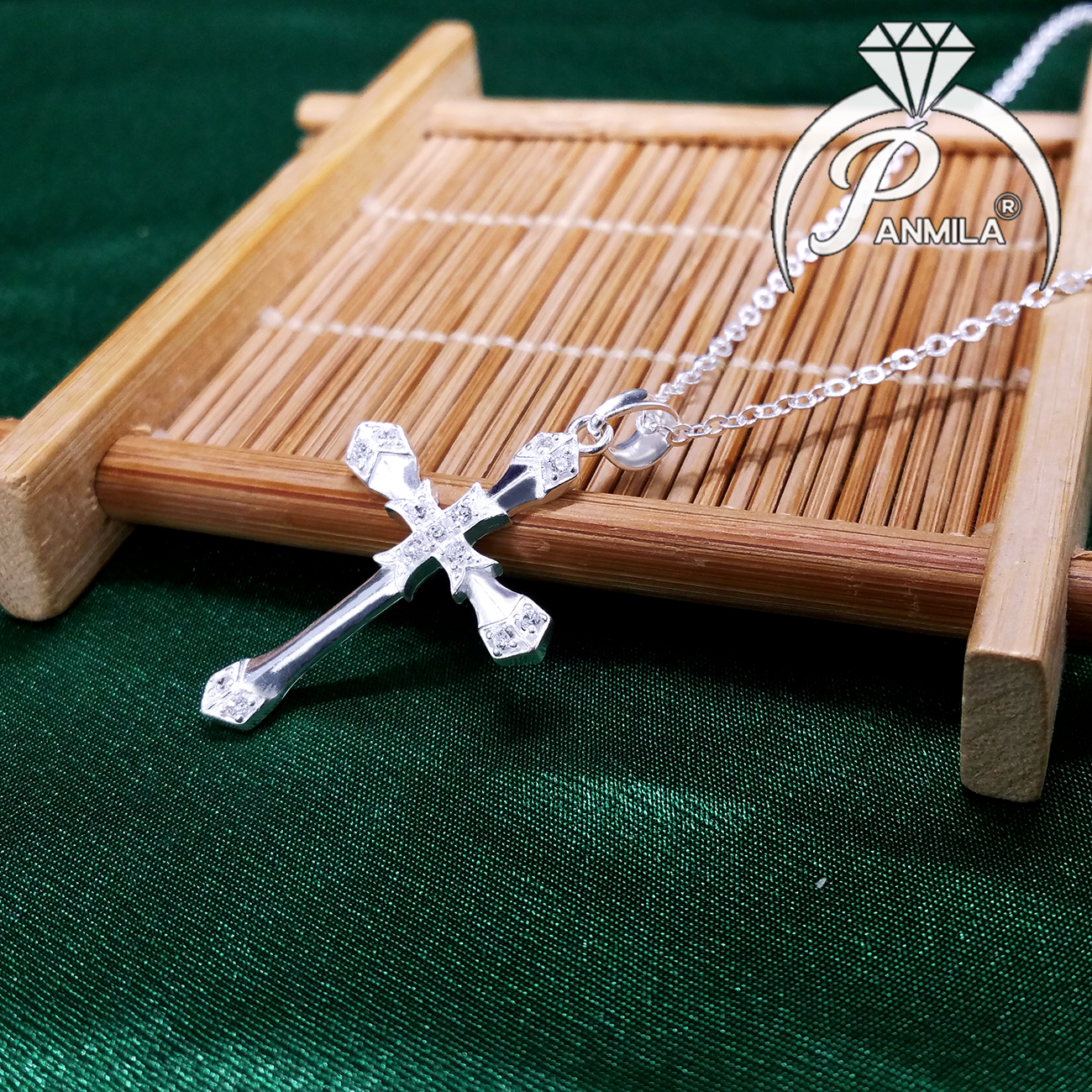 Dây chuyền bạc thánh giá đính đá - Trang sức bạc Panmila