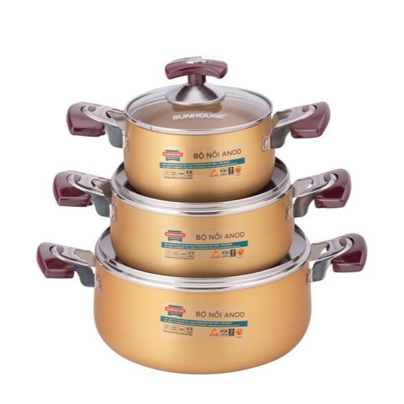 Bộ nồi Anod SH6634 chất liệu nhôm dùng bếp gas bếp hồng ngoại