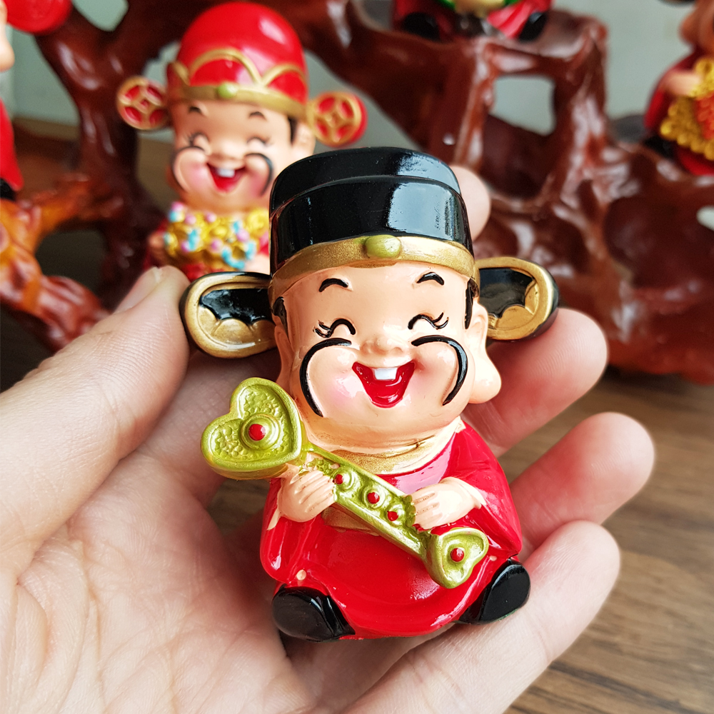 Bộ 05 tượng Ngũ Phúc Lâm Môn 7cm kèm chân đế ngang 5 ô sứ