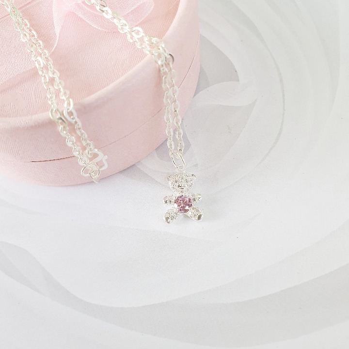 Dây Chuyền Trẻ Em Bạc 925 Hình Mặt Gấu Dễ Thương BẠC HIỂU MINH DTE063