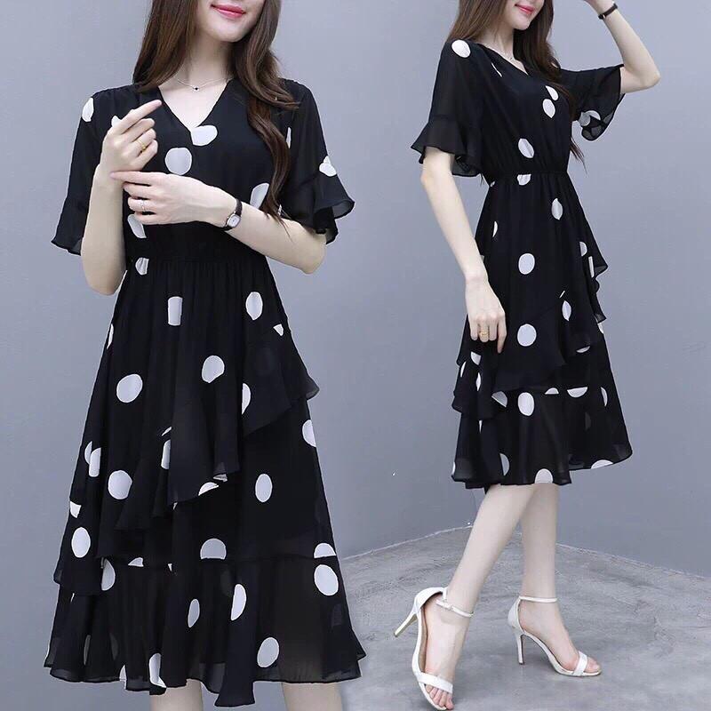 ĐẦM VOAN LỤA CHẤM BI - XẾP TẦNG - CỰC ĐẸP CHO QUÝ CÔ