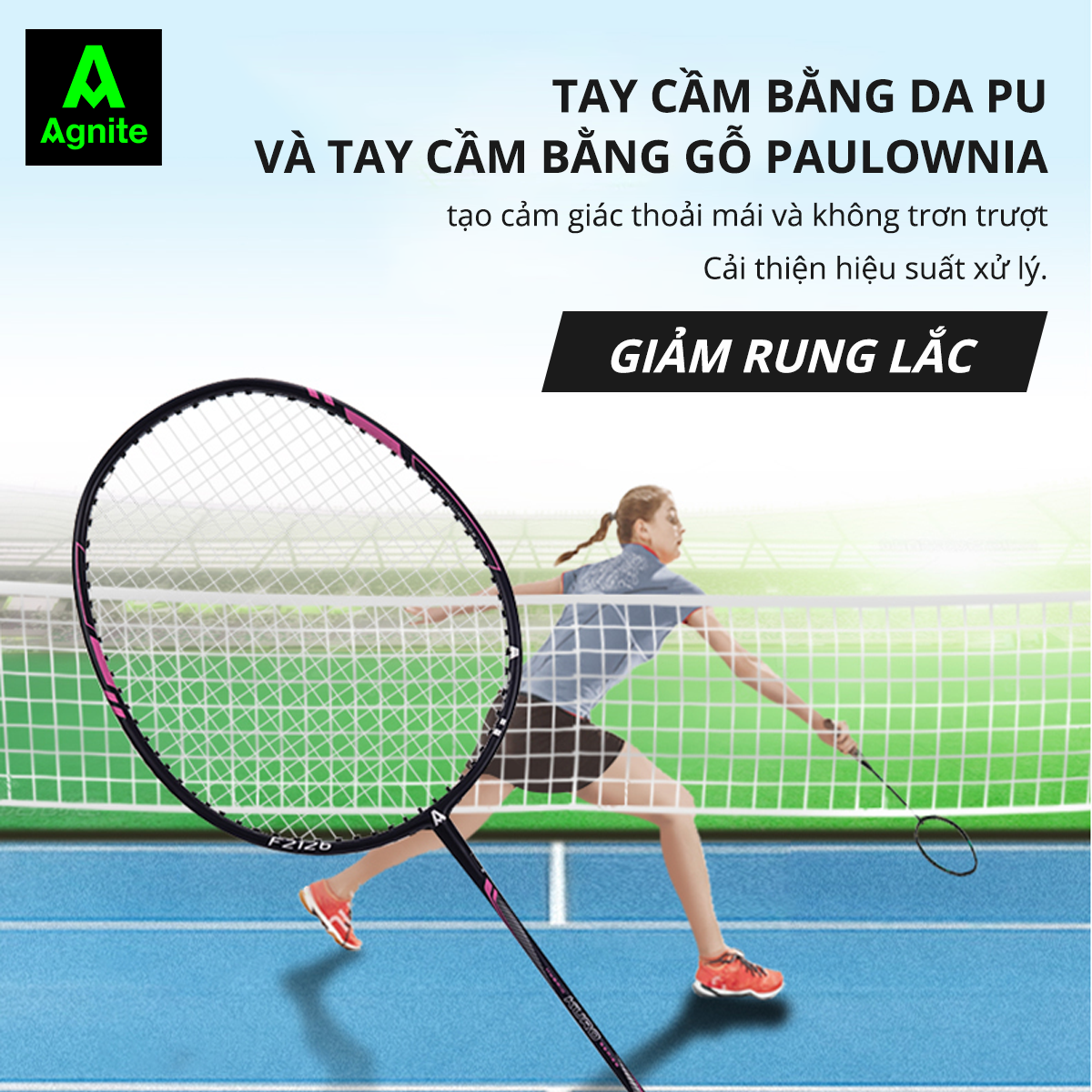 Bộ 2 vợt cầu lông cao cấp Agnite, chất liệu hợp kim nhôm carbon siêu bền nhẹ tặng kèm 3 quà tặng - F2126