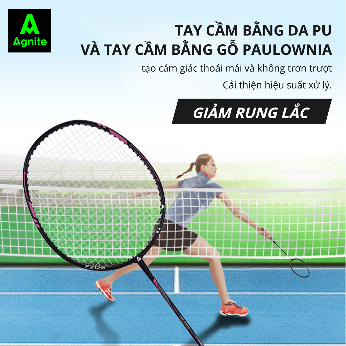 [TẶNG 12 CẦU + QUẤN CÁN] Bộ 2 vợt cầu lông cao cấp Agnite, chất liệu hợp kim nhôm carbon siêu bền nhẹ tặng kèm 12 cầu + quấn cán + túi đựng vợt - F2126